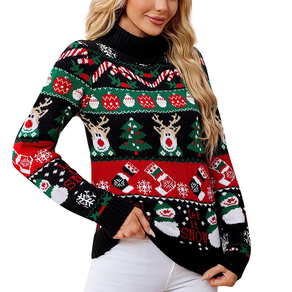 Женский модный красный рождественский свитер с длинными рукавами и круглым вырезом