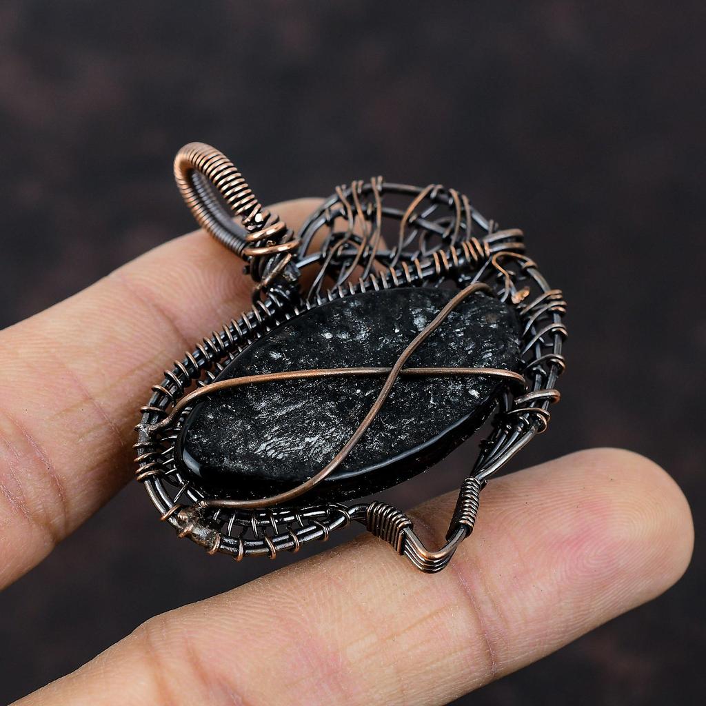 Черный цвет кулон от сглаза, обернутый медной проволокой, подвеска с драгоценным камнем, стильный кулон, медная проволока, ювелирное изделие, подарок для мамы, этнические подвески ручной работы