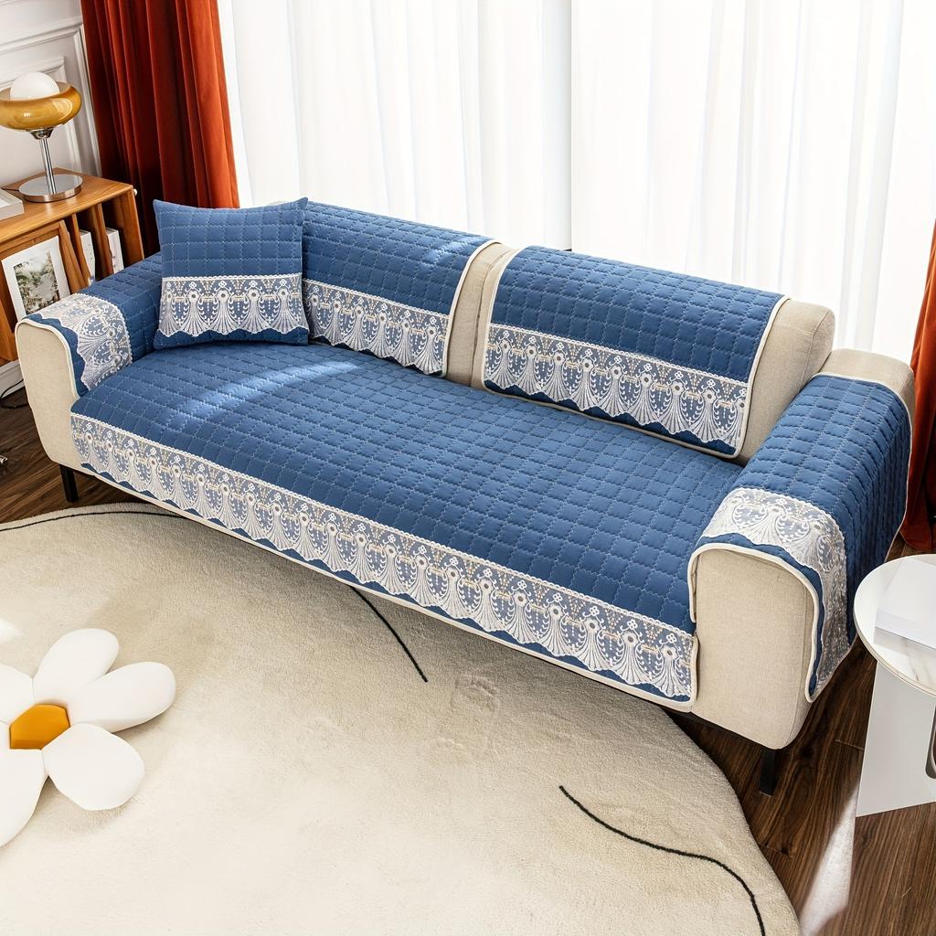 Plaid Lace Decorated Non-slip Sofa Cover Protector Chaise Four Season Universal Stretch Corner Sofa Cushion Towel 1/2/3/4-seater