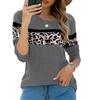 Women Autumn Tops Leopard Print Lines Print Causal Long Sleeve T-shirt Top Blouse
