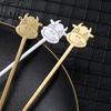 Cute Animal Handle Spoon Stainless Steel Coffee Spoon, Long with Bull Head Decor, Gold Multifunctional Stirring for Milk Tea Yogurt Jam Acid