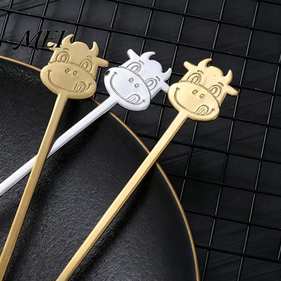 Cute Animal Handle Spoon Stainless Steel Coffee Spoon, Long with Bull Head Decor, Gold Multifunctional Stirring for Milk Tea Yogurt Jam Acid