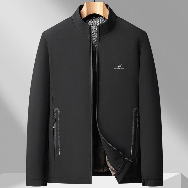 ROMON Men's Business Fleece-Lined Stand-Collar Jacket