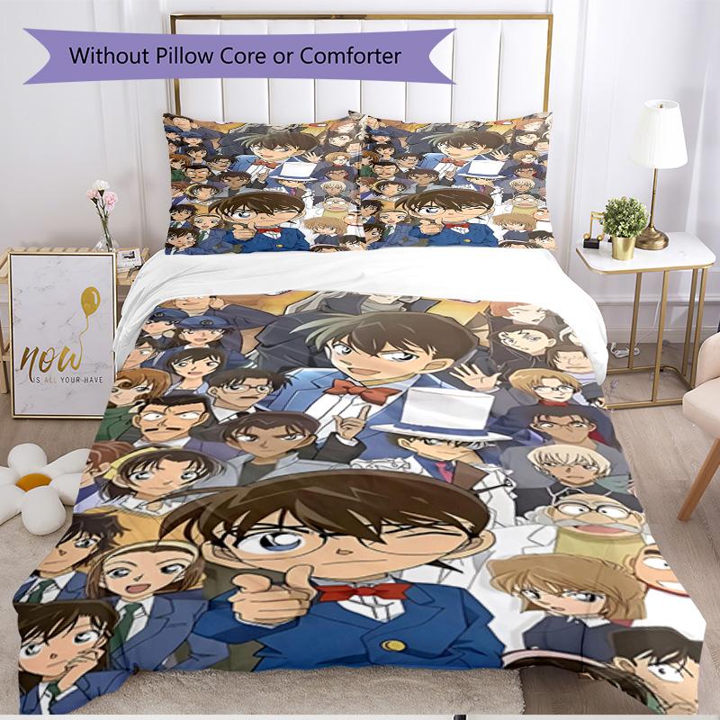 3pcs Duvet Cover Set (1*Duvet Cover + 2*Pillowcase, Without Core), Detective Conan Print Soft All‑Season Bedding Set, Home Bedroom Decor Gift