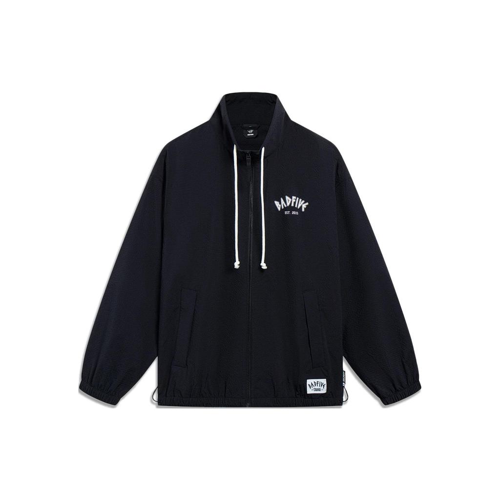 Li-Ning Свободная спортивная куртка с воротником-стойкой на молнии, мужские куртки черного цвета AFDT189-3