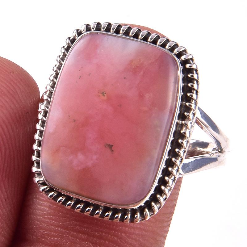 Natural Pink Opal Gemstone Handmade 925 Solid Sterling Silver Ring Size 10 F5O18