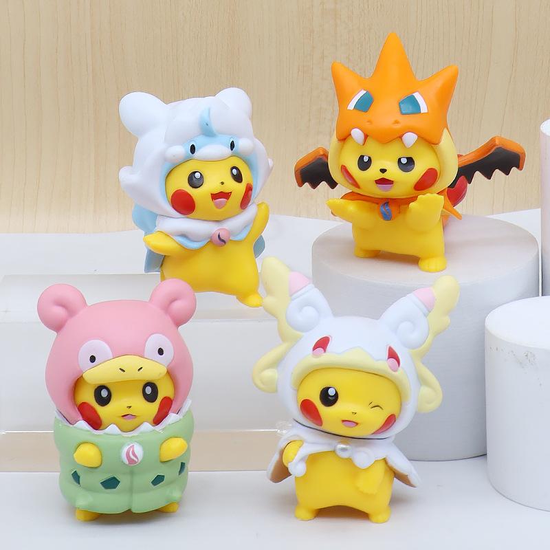 7Pcs/1Set Pocket Monsters Anime Figure Kawaii Pikachu Cosplay In Disguise Action Figures PVC Collection Model Dolls Toy Present