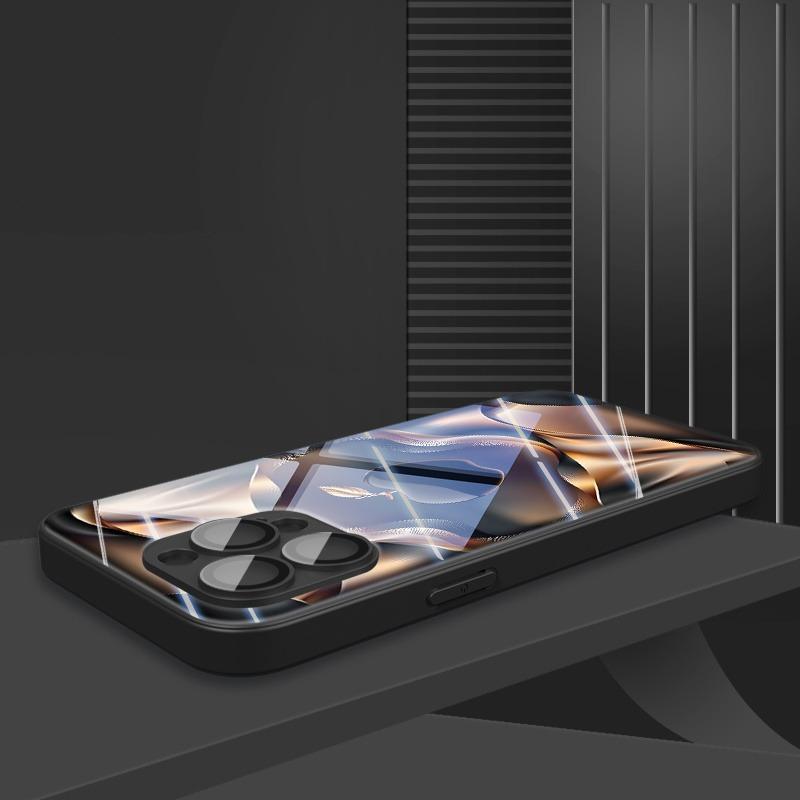 Черно-золотой Чехол для телефона из стекла с рисунком яблока Для iPhone 17 16 15 14 Pro Max 13 12 11 16E 17Air 7 Plus XR XS X