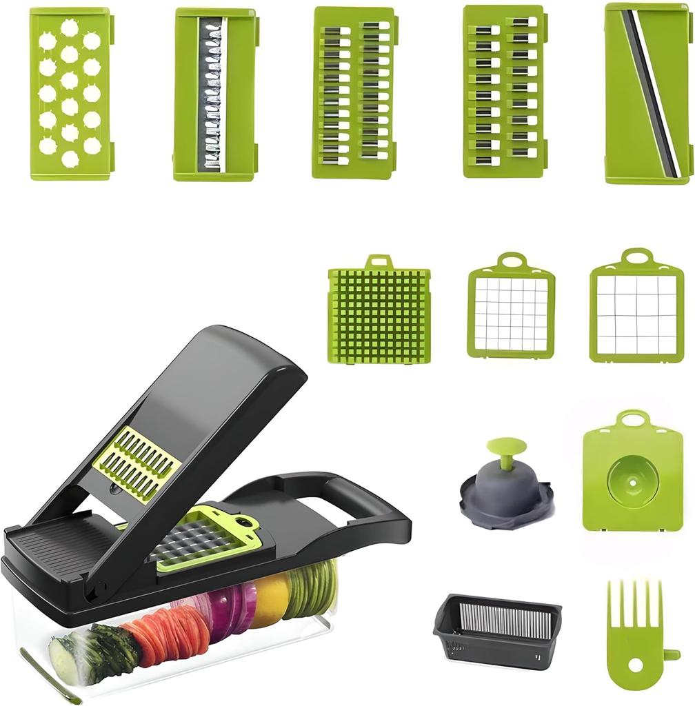 12-in-1 Multifunctional Food Chopper Professional Onion with 7 Blades Vegetable Cutter with Container for Salad Potato Carrot