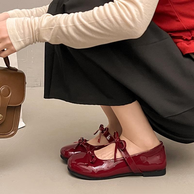 2025 Новые туфли феи круглый носок внутренние балетки одинарные туфли бант плоские туфли Мэри Джейн туфли бини низкий каблук
