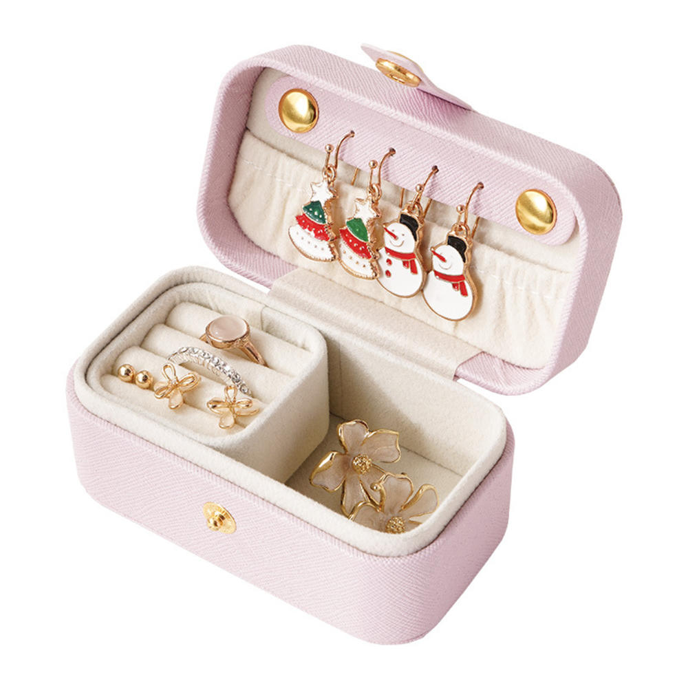 Mini PU Leather Flip Cover Jewelry Box Portable Travel Jewelry Organizer Brooch Lipstick Case Women Girls Jewelry Storage Case