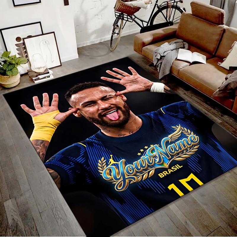Brazilian football player Design Area Rug Personalized Name- Non-Slip, Soft & Cozy Floor Mat for Living Room, Office - Indoor/Outdoor Carpet