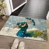 1Pcs Anti Fatigue Kitchen Rugs Snowy Blue Peacock  Print Waterproof Non-Slip Thick Cushioned Kitchen Mat Heavy Duty Comfort Standing Mat for Kitchen
