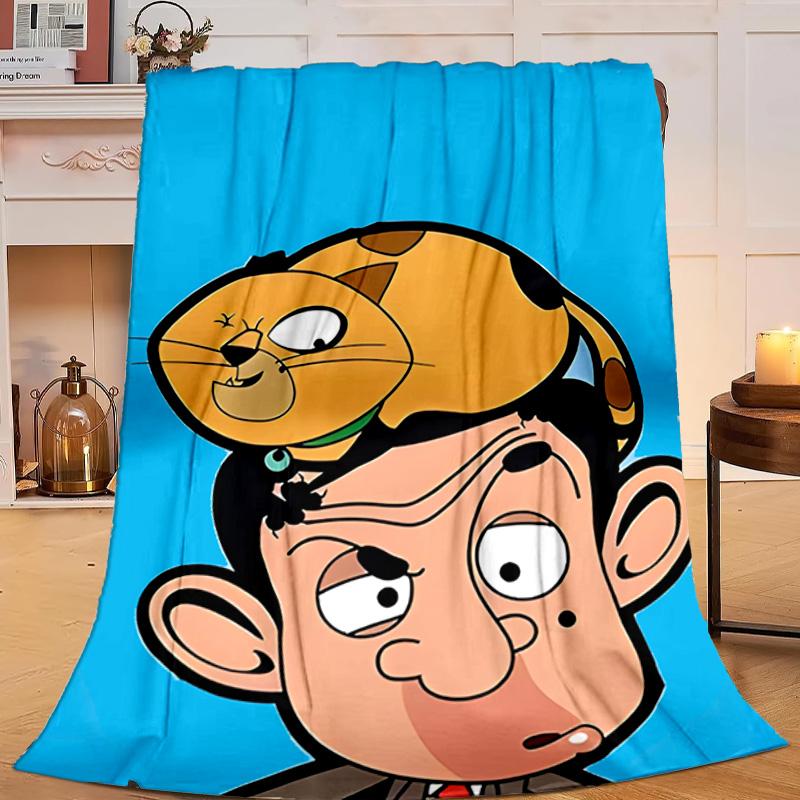 1PC Mr. Bean Adventure Flannel Blanket Gift, Suitable for Both Men And Women, Soft Ideal for Beds And Sofa, Birthday Or Christmas Gift