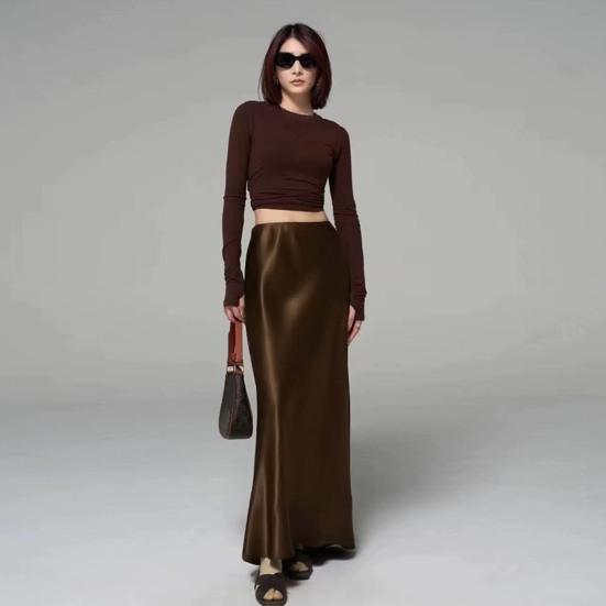 Женская юбка «рыбий хвост» с высокой талией, атласная, дышащая, с блеском, облегающего кроя, юбка макси, для работы, отдыха, повседневной носки