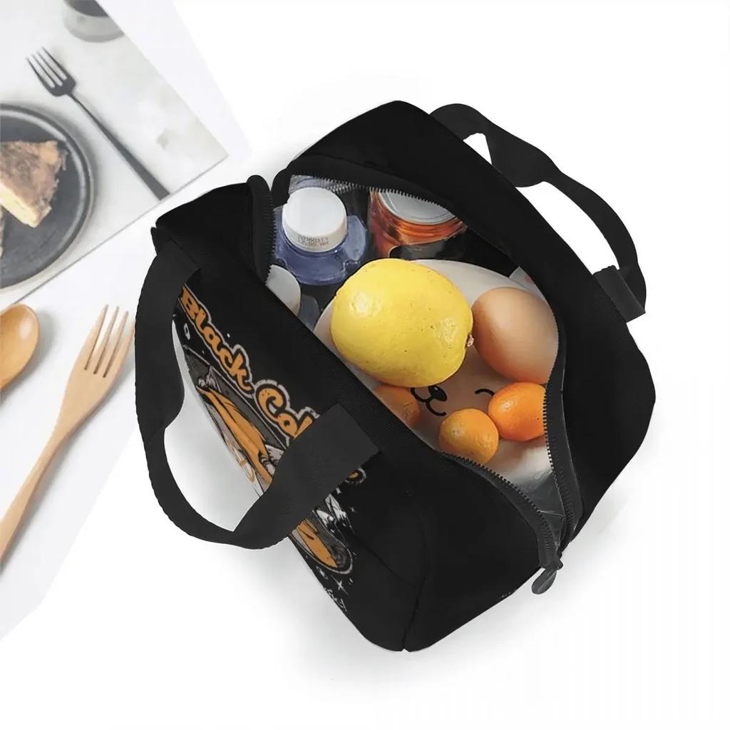 Black Coffee Insulated Lunch Bag Japan Retro Cats Horror Satan Halloween Meal Container Thermal Bag Lunch Box Tote Food Handbags
