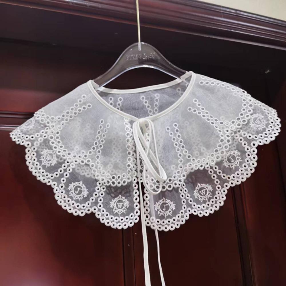 Organza Embroidery Women's Lace Collar Lace Up Shawl Detachable Shirt New Dress Blouse Decor