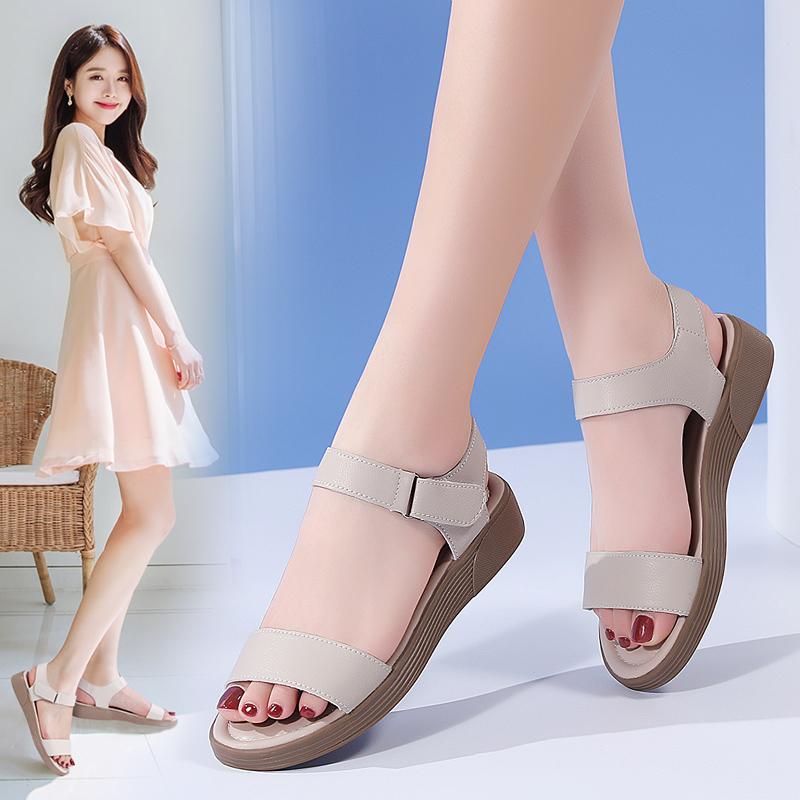 Women's Sandals Summer Beach Shoes Lazy Flat Shoes Girl Open Toe Casual Soft Walking Beige Sandals