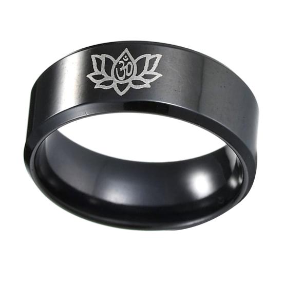 Simple Titanium Steel Unisex Yoga Om Lotus Pattern Finger Ring Band Jewelry