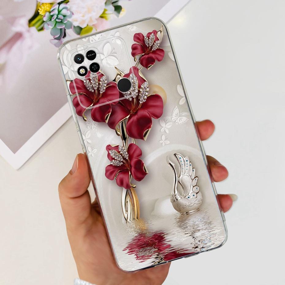Case For Xiaomi Redmi 10A Cute Flower Cat Painted Phone Bumper For Redmi 10A 4G Redmi10A Soft Silicone TPU Back Cover