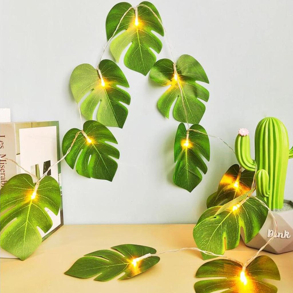 Plug In Monstera Leaf String Lights, 33 Ft 100 LEDs Artificial Palm Leaves Wall Hanging Vine Green Leaf Fairy Lights with Remote Controller for