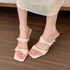 Мягкий и удобный в носке! Розовые однословные босоножки на высоком каблуке для женского лета 2025 года, квадратный носок, открытый носок, прохладные шлепанцы