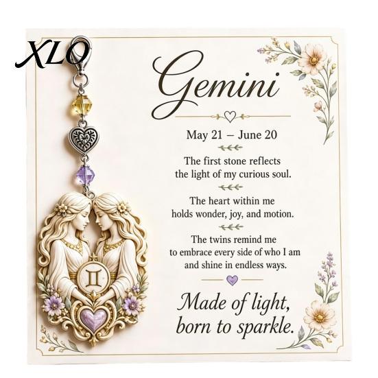 12 Star Sign Keychain Zodiac with Keepsake Card, Card Pendant, Backpack Handbag Purse Charm, Inspirational Gift for Men Women Pendant