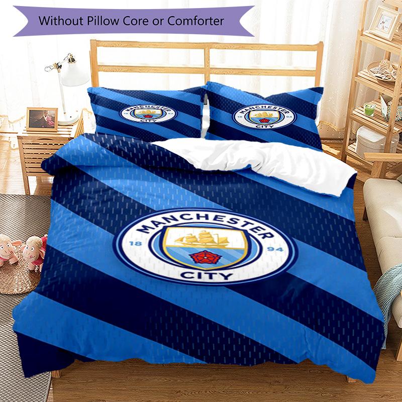 Manchester City F.C Printed Pattern Duvet Cover Set – includes 1 duvet cover and 2 matching pillowcases Bedroom decor Christmas gifts