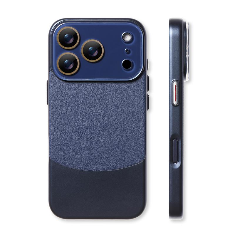 INS Electroplating Splicing PC+PU Leather Shockproof Case For iPhone 17Pro 16Pro 17 17Pro Max Camera Lens Protector Hard Cover