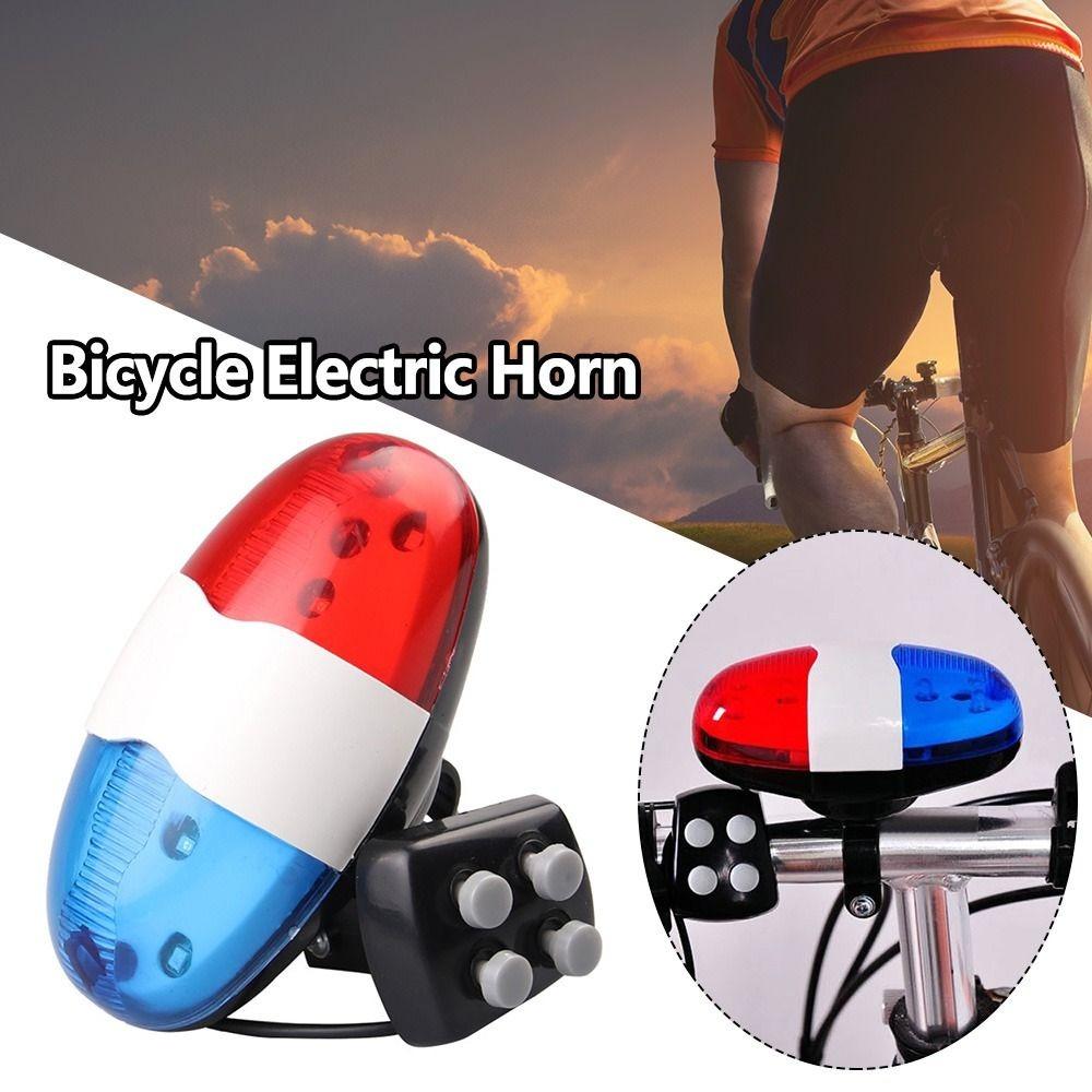 6 LED Bicycle 4 Tone Sounds Bell Plastic Cycling Equipment Police Car Light Electronic Horn Outdoor Bicycle Siren for Kid's Bike