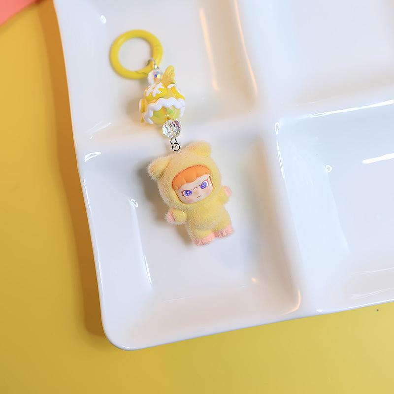 Kawaii мультфильм флокирование кукла брелок кулон для женщин девочек уникальный рюкзак украшения аксессуары маленькие подарки