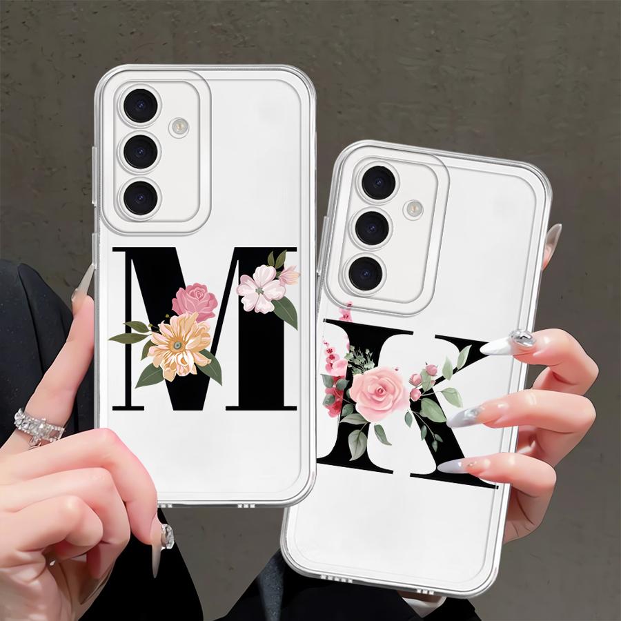 Чехол-накладка с цветочными буквами для Samsung Galaxy A57 A34 A35 A55 A52 A14 A16 A36 A37 A56 A54 A15 A25 A51 A52 A17 A26 A24 A23