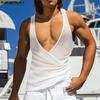 Men Deep V Neck Strap Sleeveless See Through Mesh Sheer Tank Tops