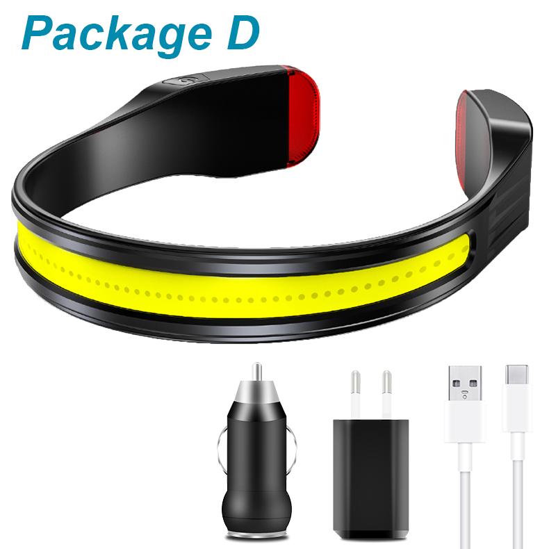 COB LED HeadLamp Type-C USB Rechargeable Headlight Multifunction Light Portable Head Flashlight Lamp Tail White & Red Light