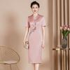 Приталенное миди-платье ципао для мамы – Весенняя коллекция 2024, китайский стиль для женщин среднего и молодого возраста