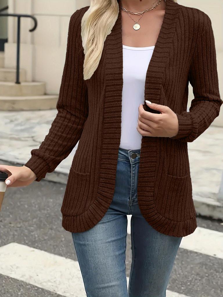 European & American Autumn/Winter Ribbed Brushed Long Sleeve Cardigan