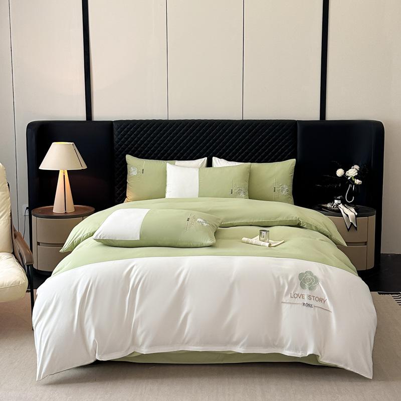 Light Luxury Ice Silk Bed Four-piece Set Double-sided Washed Cotton Embroidered Quilt Cover Bed Sheet Three-piece Set