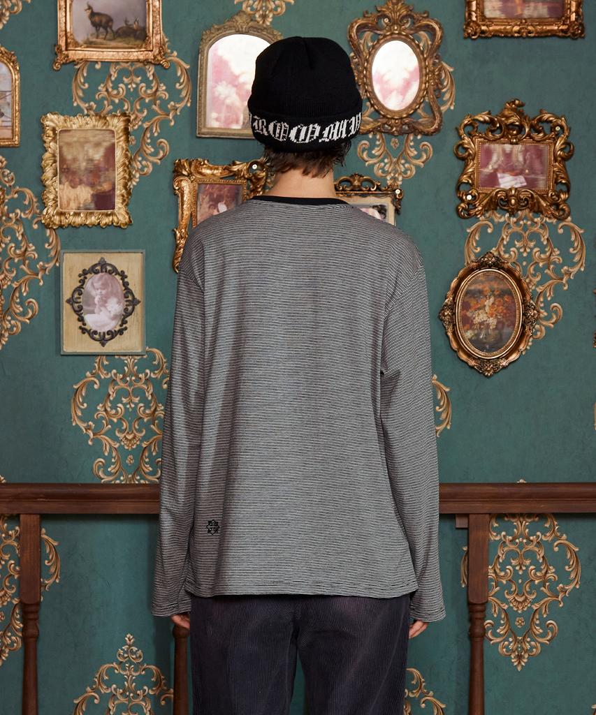 UNALLOYED Logo Stripe Long Sleeve T-Shirt / Black