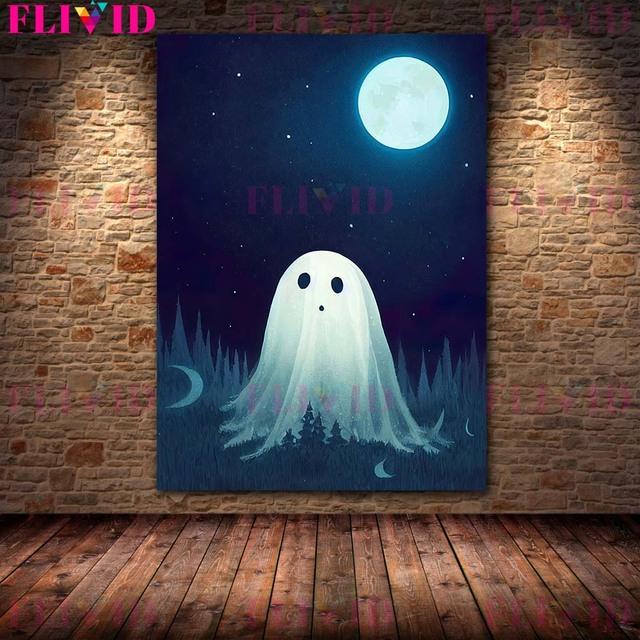 Хэллоуин Тыква Арт Принт Скелет Монстр и Призрак Стена Искусства Картина Маслом Готический Темный Языческий Плакат