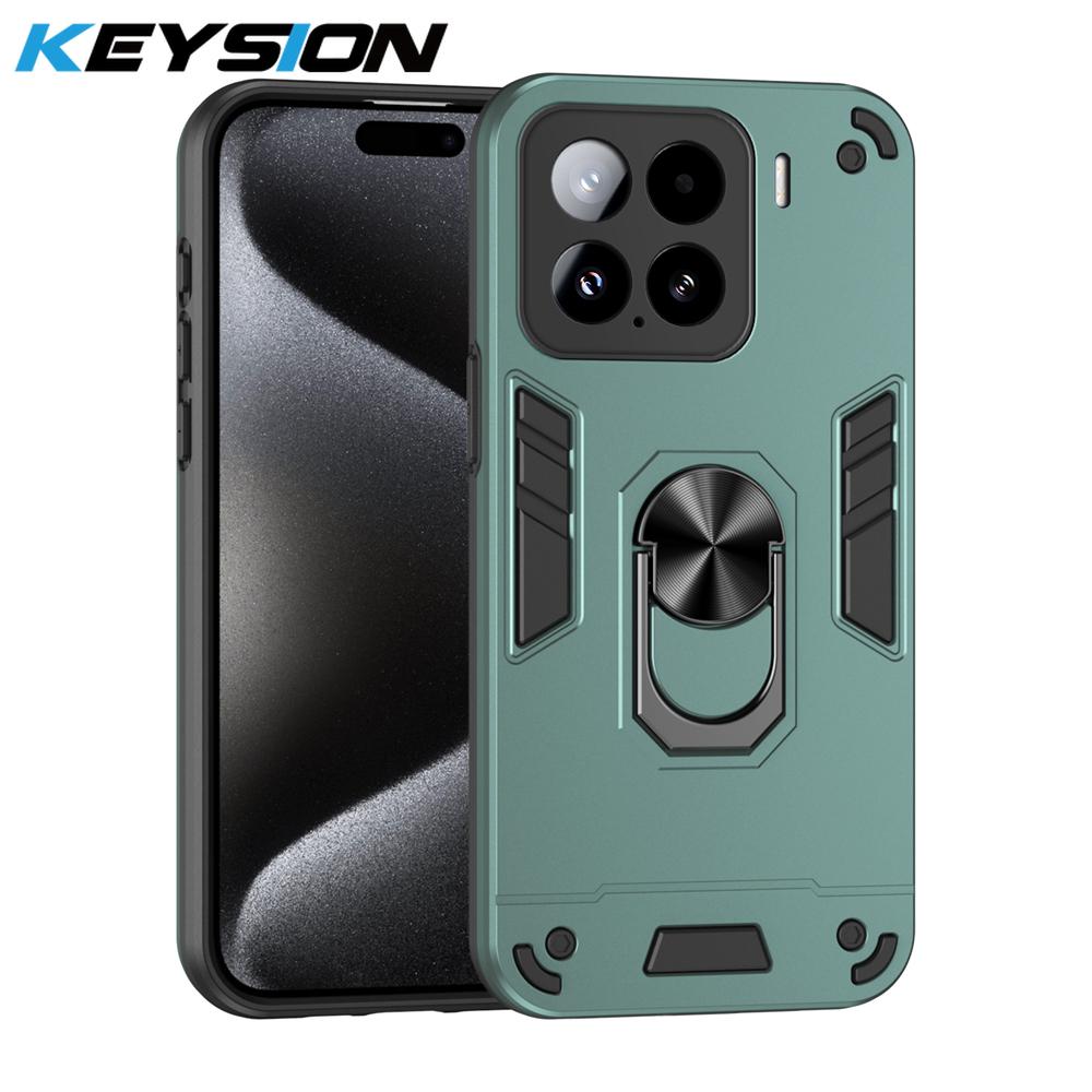 KEYSION Противоударный защитный чехол для Xiaomi 15 5G Мягкий силиконовый + защитное кольцо для камеры ПК Подставка для телефона Чехол для Xiaomi 15 Pro 5G