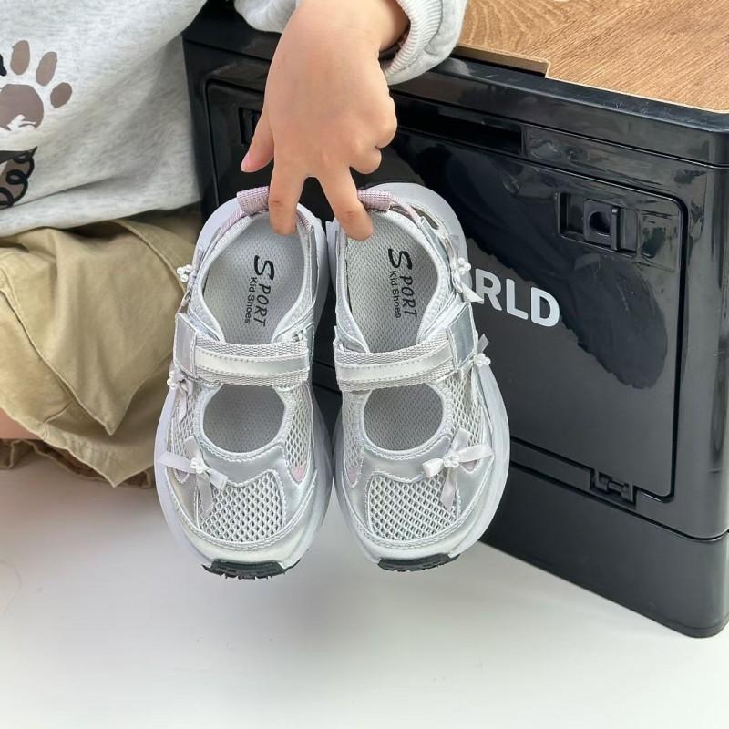 Kids Breathable Mesh Sandals With Bow Detail Closed-Toe Slip-On Shoes Girls Boys Outdoor Activity