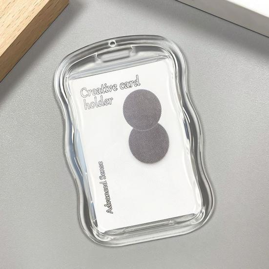 ID Badge Holder with Keychain And Spring Rope Silicone Card Sleeve with Clear Window Photo Card Protective Case with Bell Decor