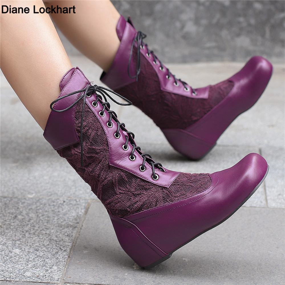 Мода 2025 Дизайн Сапоги до середины икры для женщин Круглый носок Внутренний каблук Шнуровка Большой размер 48 49 50 Модные ботильоны для свиданий