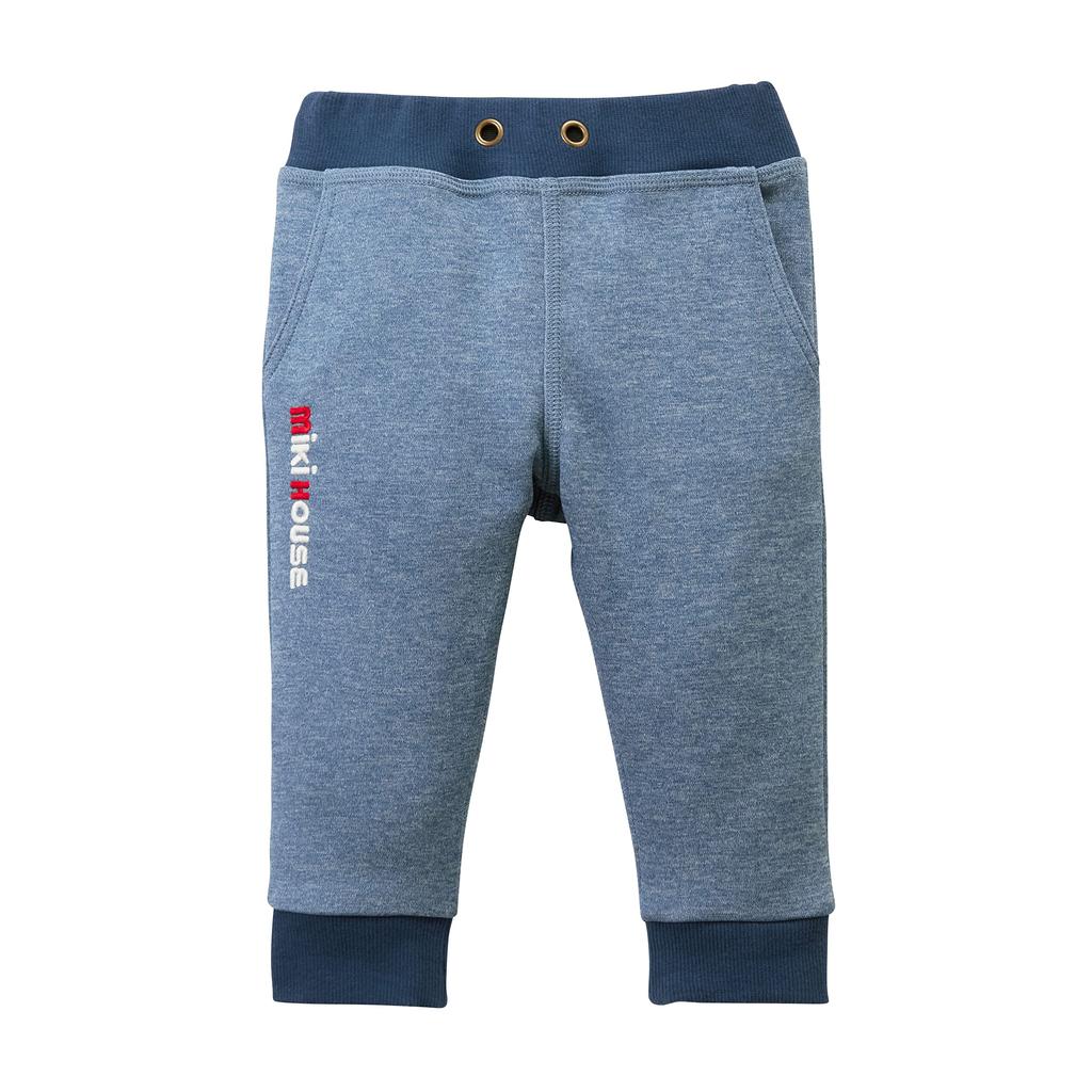 MIKI HOUSE Long Solid Stretch Made in for Boys and Indigo Pants, Logo, Color, Jersey, Japan, Girls, Baby, Kids, Children's Clothing, 130cm, Blue,
