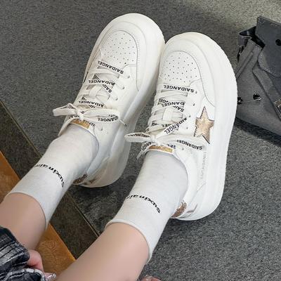 Маффины на толстой подошве звезда маленькие белые туфли женские весенние новые кожаные удобные нескользящие износостойкие повседневные кеды
