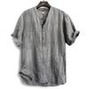 High End Pure Linen Men's Summer Thin Short Sleeved T-shirt, Men's Chinese Style Standing Neck Half Sleeved Loose Casual Top