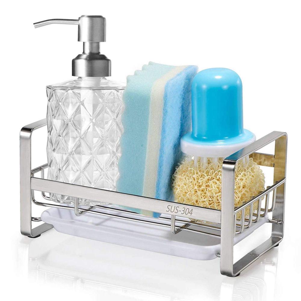 Drain Pan Countertop Scourer Pad Kitchen Storage Tools Sponge Holder Sink Organizer Drainer Rack