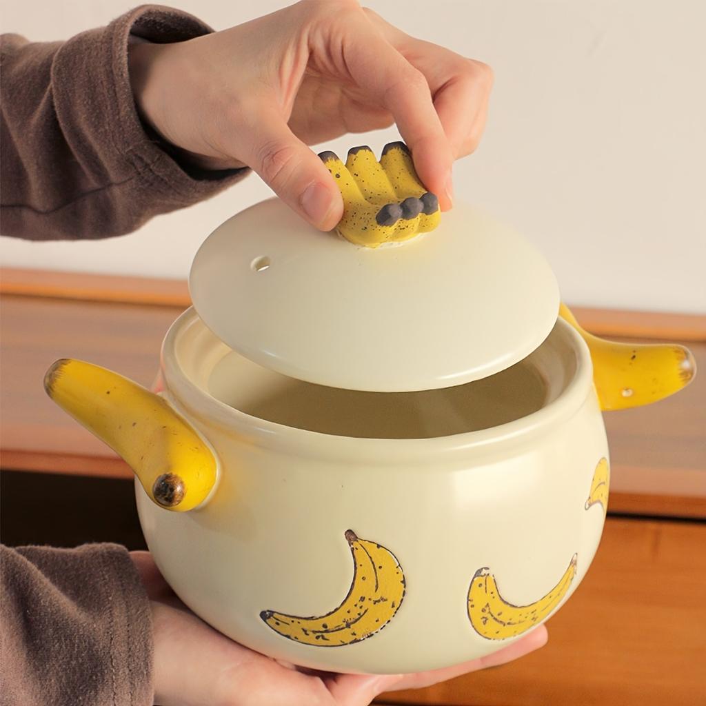 Керамический горшок DearDali 'Банан', Причудливый дизайн 'Банан', Двойная ручка, Безопасен для высокотемпературной духовки, Идеален для приготовления пищи, приготовления на пару и кипячения