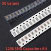 720 шт./лот 1PF ~ 10 мкФ 1206 набор конденсаторов SMD, 36 номиналов 1206 комплект конденсаторов в ассортименте 1PF 4,7PF 6,8PF 10PF 15PF 18PF 20PF 22PF 30PF