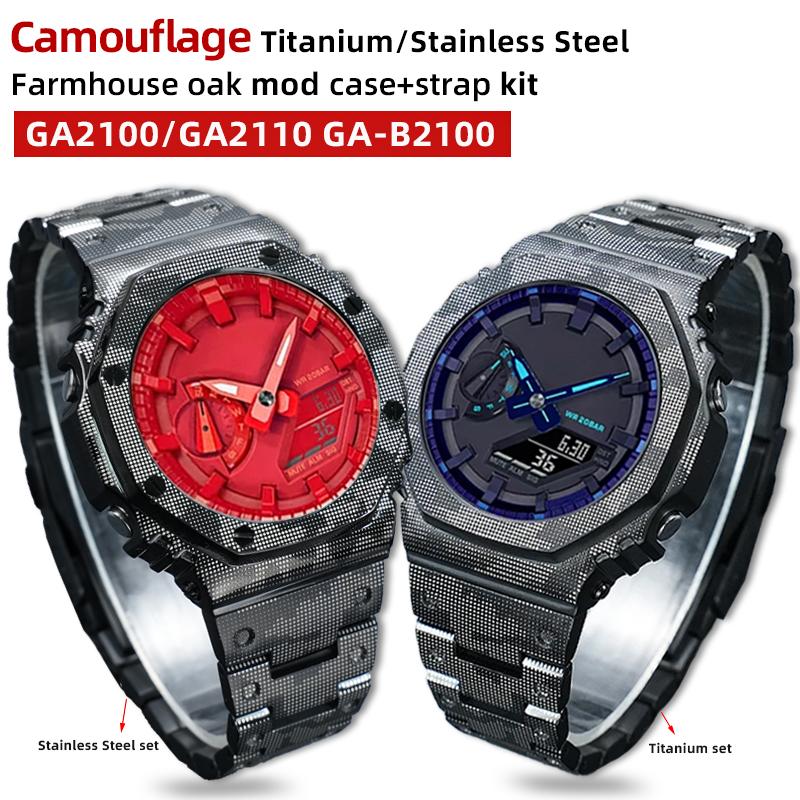 Камуфляжный GA2100 Мод-комплект Титановый корпус Для Casio G-shock GA2100 GA-B2100 Безель из нержавеющей стали Запасная часть ремешка Черный Мужской